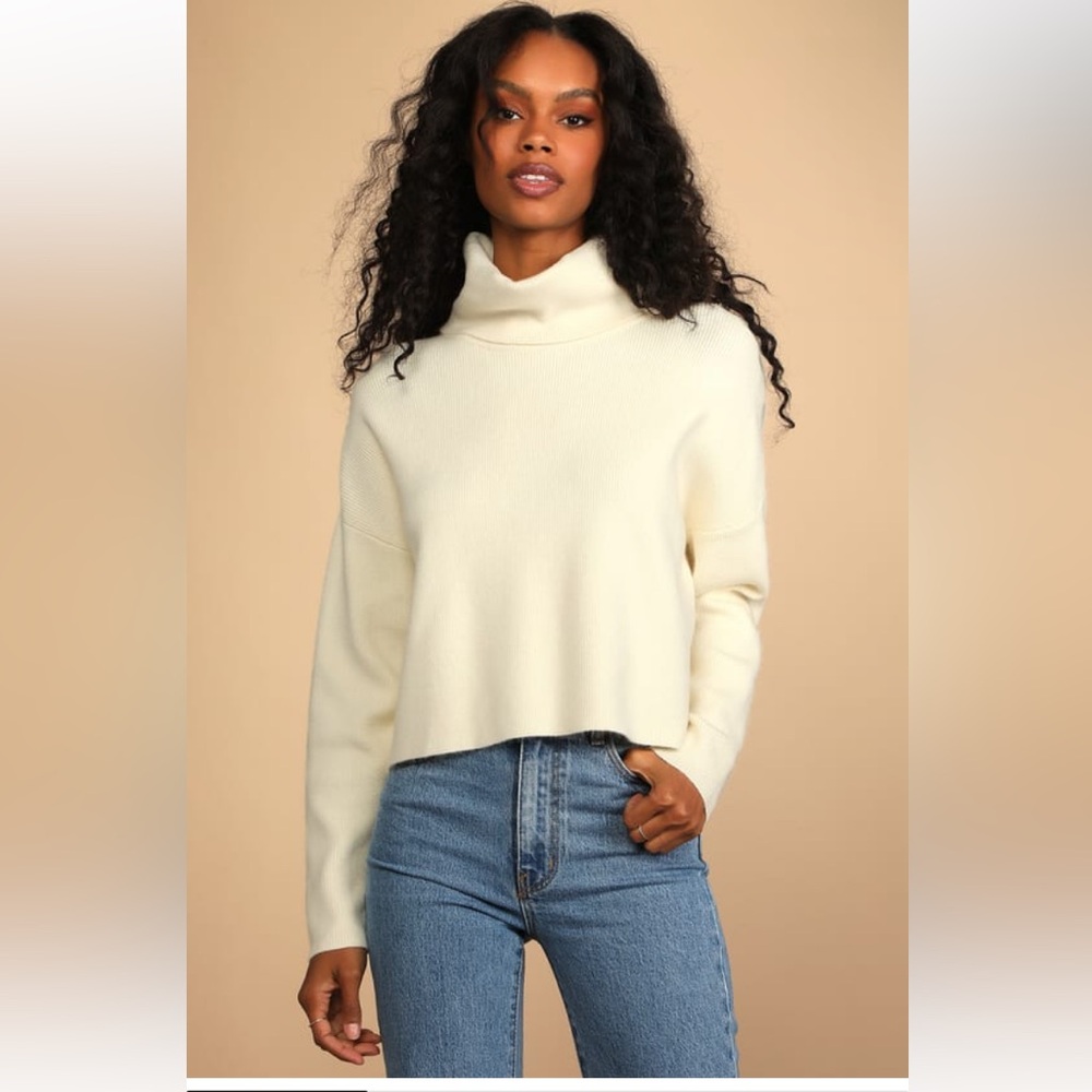 Lulus Let's Cuddle Ivory Cowl Neck Sweater Size S